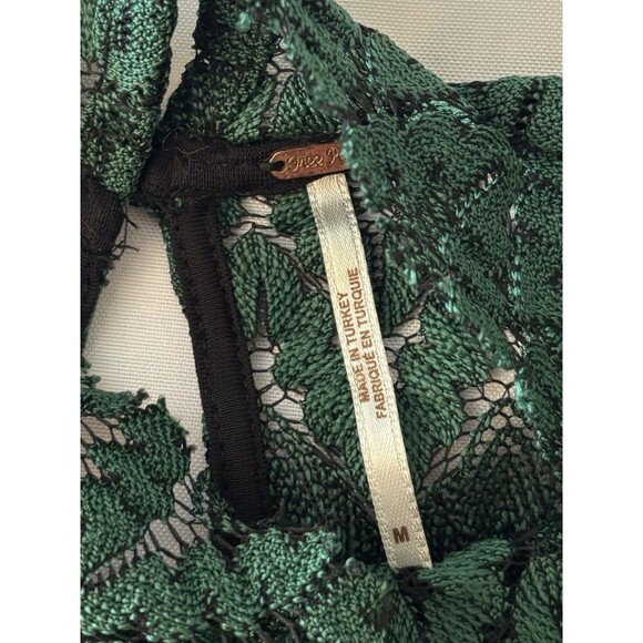 FREE PEOPLE Simone Mock Neck Lace Dress Women Med Green Bell Long Sleeve BOHO - Picture 3 of 11